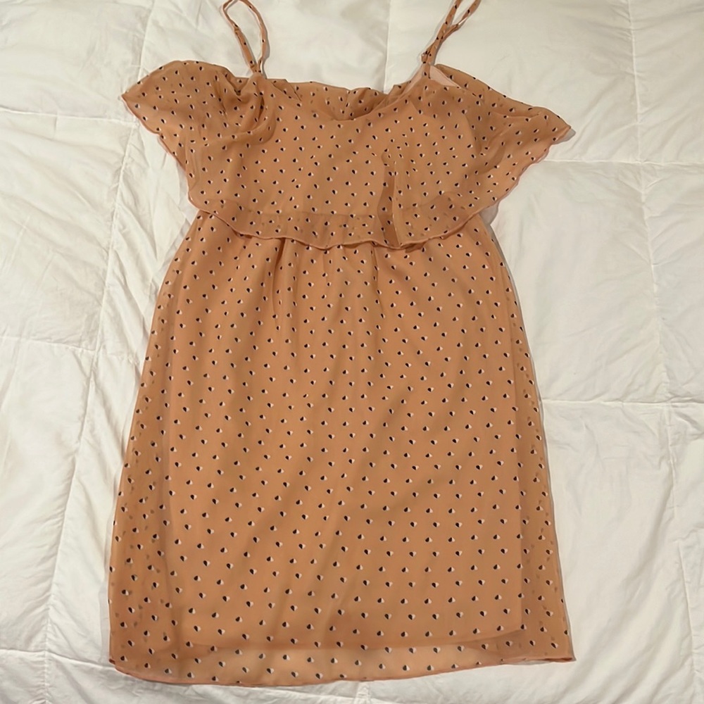 Peach, sheer spaghetti strap with tiny hearts
